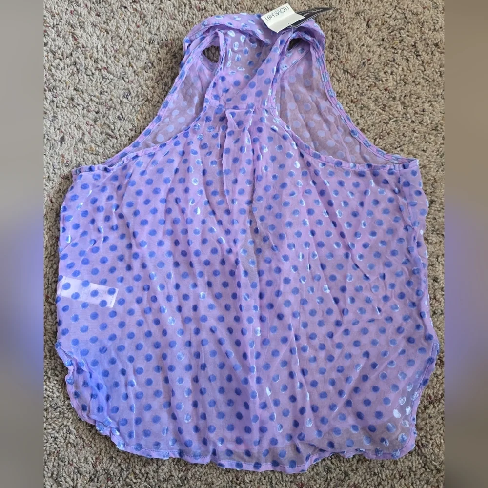 I LOVE H81 LAVENDER POLKA DOT HALTER TANK TOP SZ SMALL-NEW - Picture 3 of 5